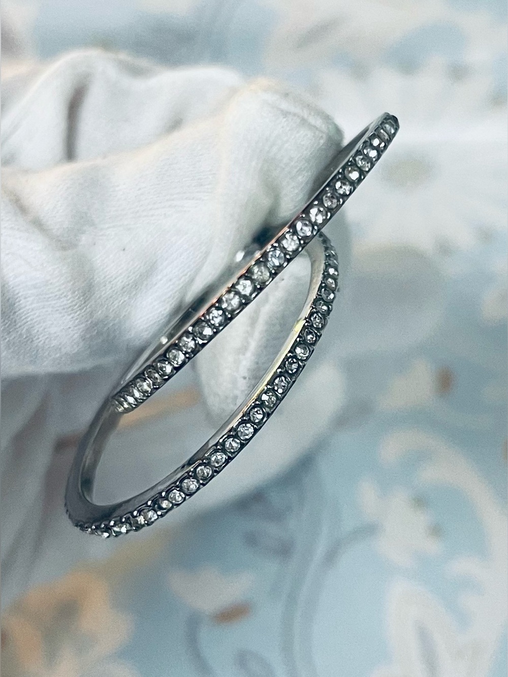 Crystal-Accented Double Hoop Earrings in Silver